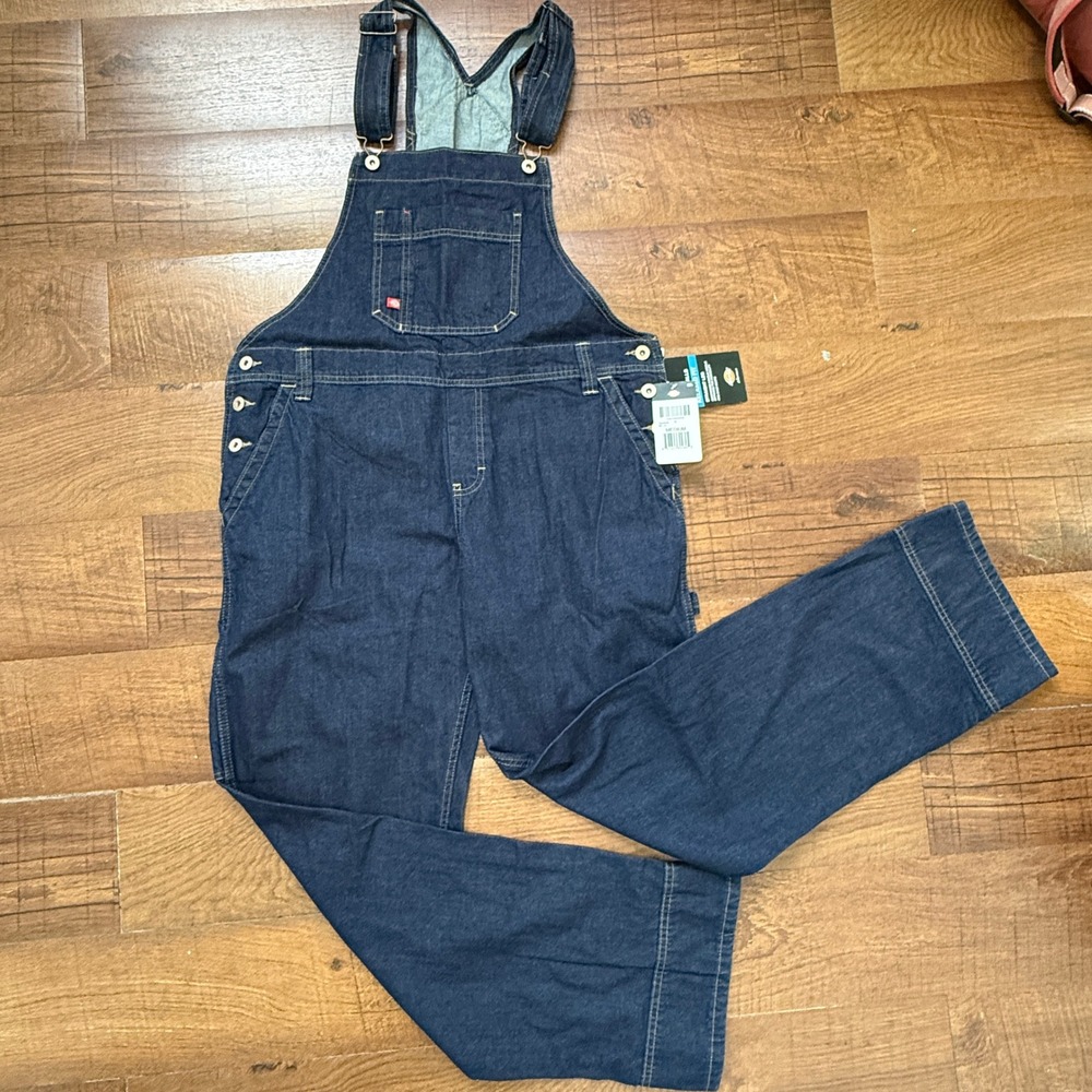 NWT Dickies Bib Overalls Women Medium Blue Indigo Relaxed Fit Straight Leg Denim